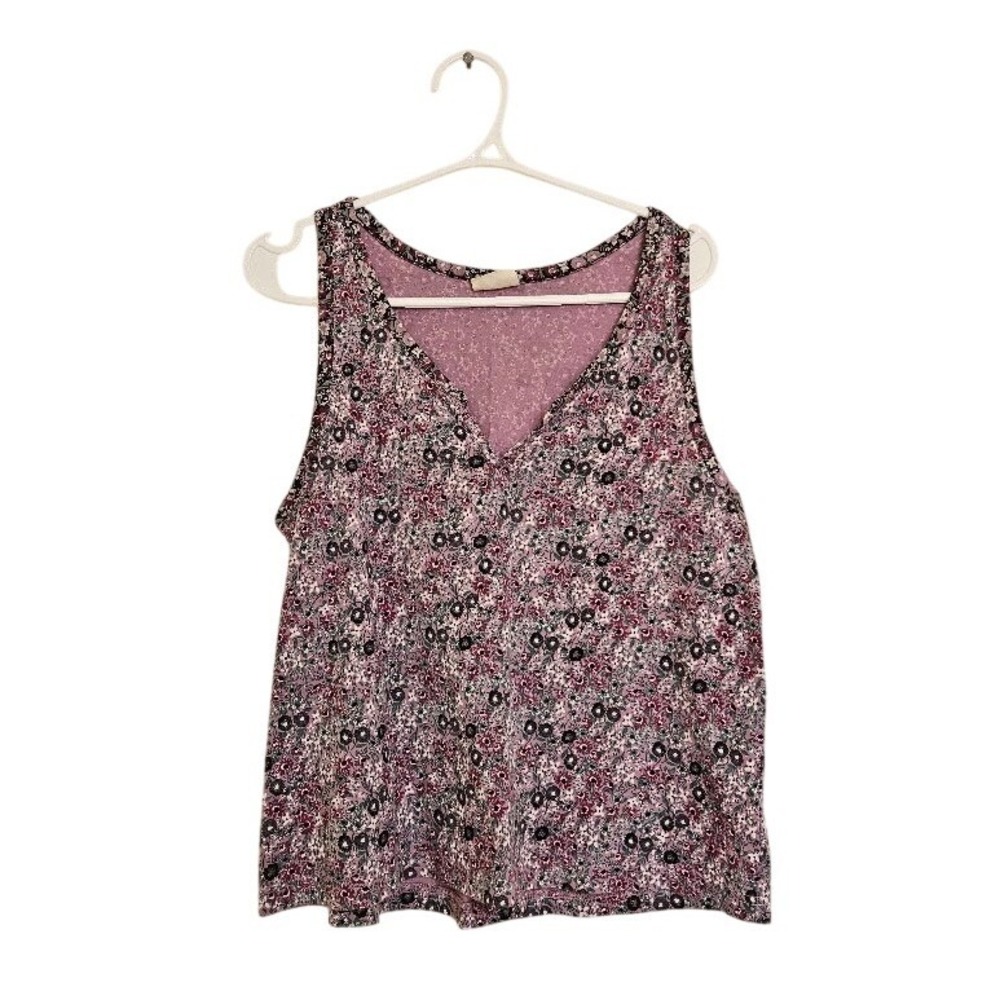 Pact Organic Cotton Tank Top Purple Floral Scoop Neck Sleeveless Shirt Medium